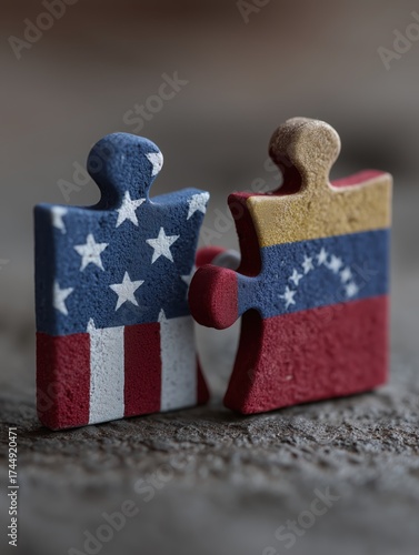 Venezuela and United States flag. Venezuela and USA. Venezuela vs US diplomatic concept. High quality photo