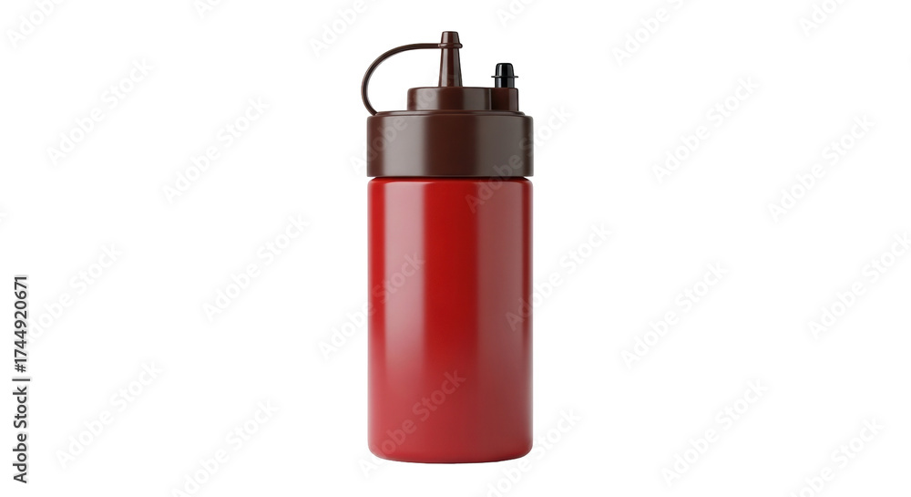 Obraz premium Isolated condiment dispenser bottle – dark red sauce holder with brown lid and black closure cap
