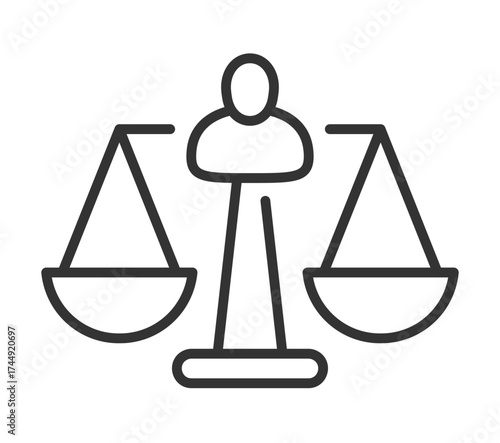 Outline of justice scale icon with human figure symbolizing law and equality