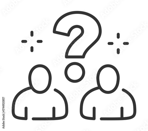 Two people pondering with question mark icon