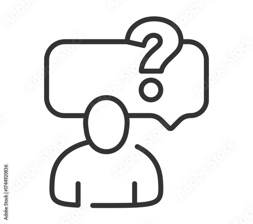 Confused person icon with speech bubble and question mark symbol