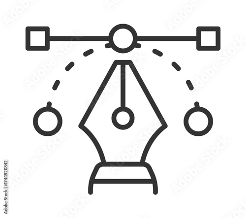 Pen tool icon with bezier handles and nodes in vector line art style