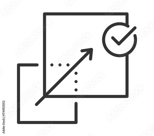 Linear progression graph with upward trend arrow and check mark icon