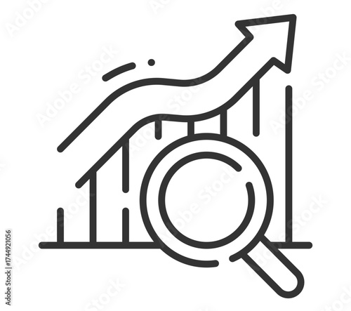 Data analysis growth chart with magnifying glass icon