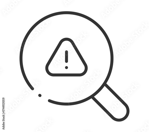 Magnifying glass with warning symbol icon for error detection