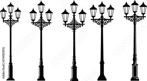 ornate, street, lamp, silhouette, lantern, decorative, vintage, traditional, pole, urban, outdoor, illumination