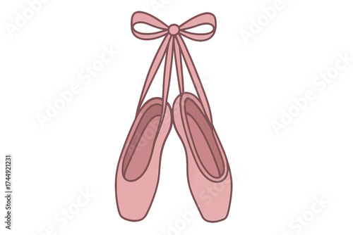 Pink ballet shoes illustration with ribbon bow on white background