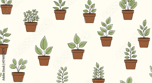 A simple pattern of potted plants in various sizes.