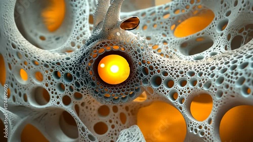 Abstract fractal design with intricate holes and patterns.