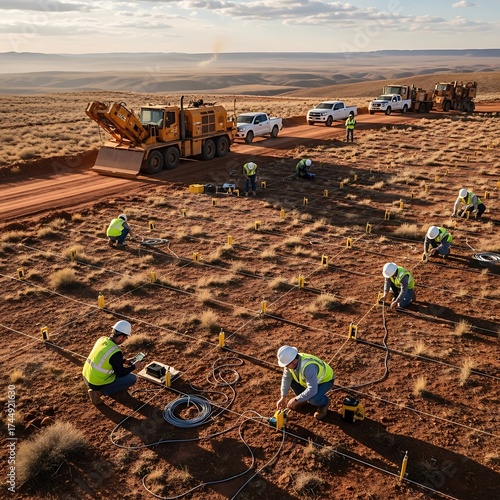 Geophysical Survey in Remote Australian Outback with Seismic Crew.