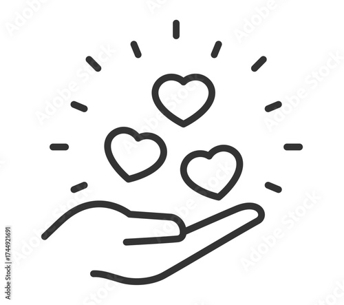 Hand holding three hearts icon symbolizing care and love