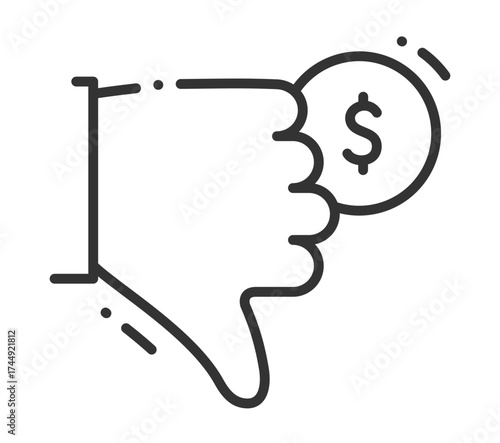 Thumbs down icon with dollar sign bubble symbolizing financial disapproval