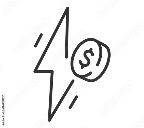 Energy cost icon: lightning bolt and dollar symbol indicating electricity expenses