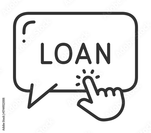 Hand pointing to loan concept in speech bubble illustration