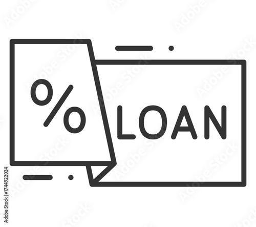 Black and white loan and percentage icon with simplistic design