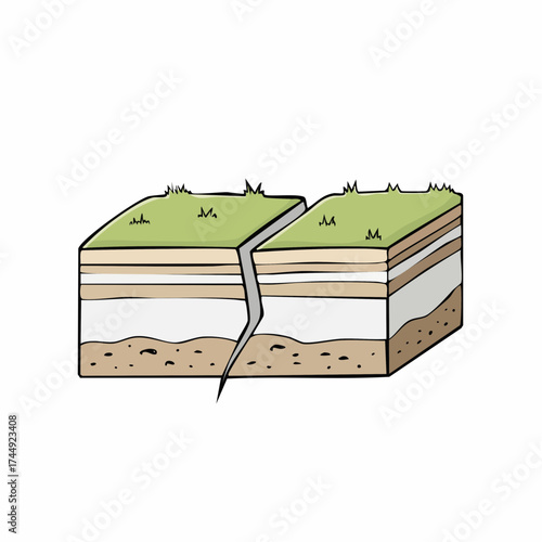 Geological fault line diagram showing earth layers and ground displacement