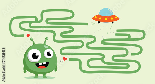 Help the friendly alien find its way through the maze to reach the UFO.
