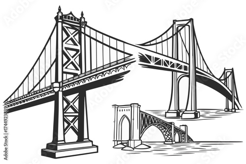 Golden Gate Bridge silhouette over the water in San Francisco, California.