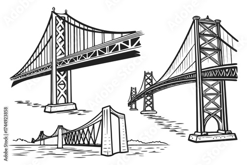 Golden Gate Bridge silhouette over the water in San Francisco, California.