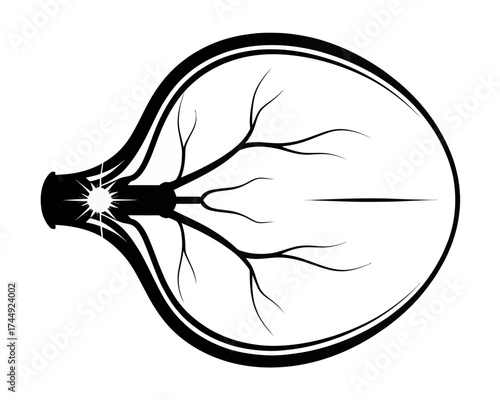 Illustration of a stylized lightbulb with internal branching structures in black and white design style | editable eps vectors silhouette