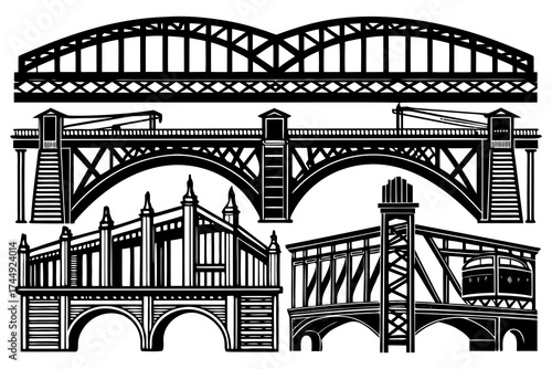 Vector Engineering Bridge Illustration – Architectural Sketch of Historic and Modern Bridges.