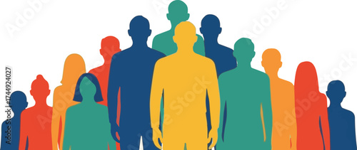 Vibrant Silhouettes of Diverse Individuals Representing Community and Unity