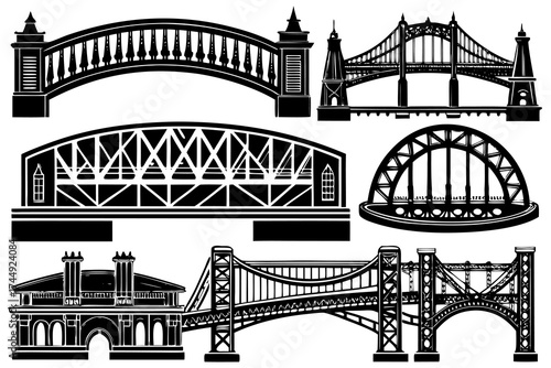 Vector Engineering Bridge Illustration – Architectural Sketch of Historic and Modern Bridges.