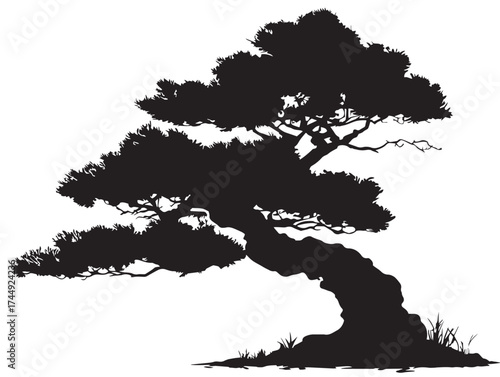 Elegant Bonsai Tree Silhouette for Asian Aesthetic Vector