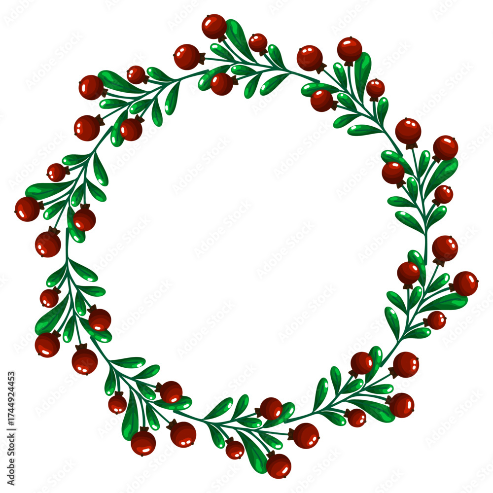 Fototapeta premium Festive Green Vine and Red Berry Wreath