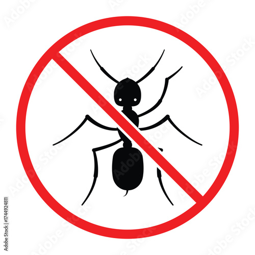 Ant Prohibited and No Ant Warning Sign Vector – Pest Control and Hygiene Prohibition Symbol