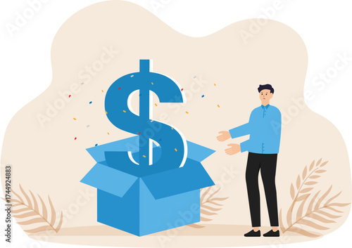 Surprise money or reward and bonus or salary raise, investment profit and dividend or high return stock
