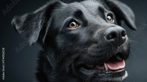 Black labrador retriever puppy portrait on white background