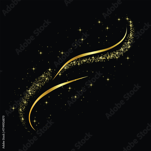 Golden star sparkles confetti isolated on black background