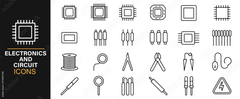Naklejka premium High-Quality Electronics and Circuit Icons for Engineering and System Design