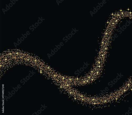 Golden star sparkles confetti isolated on black background