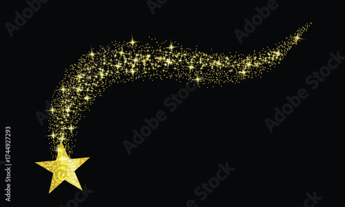 Golden star sparkles confetti isolated on black background