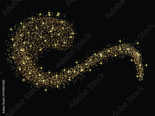 Golden star sparkles confetti isolated on black background