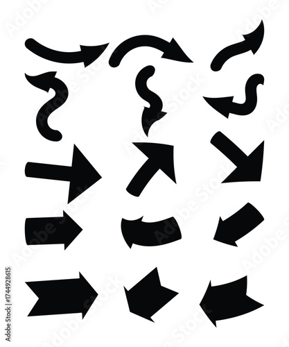 Black Arrow Silhouette Vector Set for Direction and Navigation.