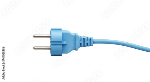 Fotografie Isolated light-blue European electrical plug, two round pins, power cord, Schuko