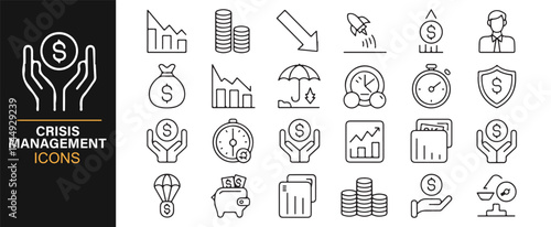 Crisis Management Strategy and Financial Planning Icon Set