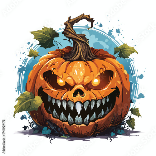 Evil grinning pumpkin glows menacing Halloween