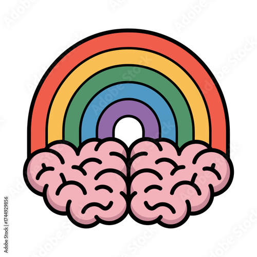 creative brain with colorful rainbow emerging from mind representing imagination and thinking