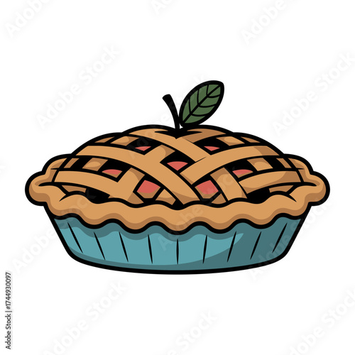 delicious apple pie illustration with golden crust and leaf detail perfect for thanksgiving and autumn dessert vector