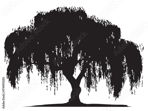 Majestic Willow Tree Silhouette for Scenic Vector Illustration