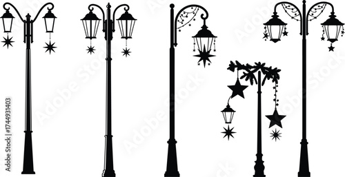 decorative, street, lamp, silhouette, lantern, festive, holiday, ornate, pole, urban, outdoor, illumination, electricity, infrastructure, city, architecture