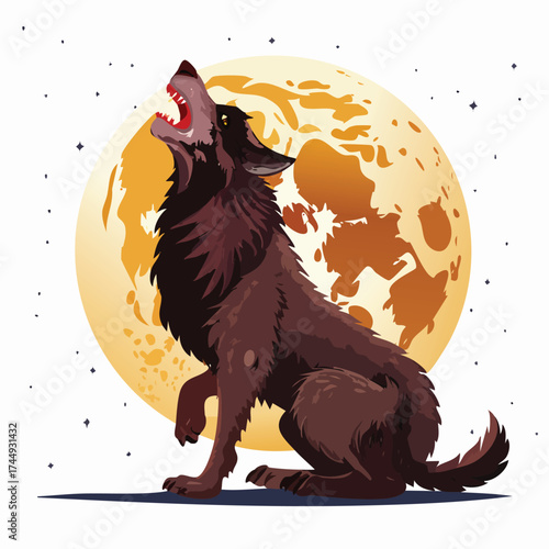 Howling canine silhouettes radiant orb