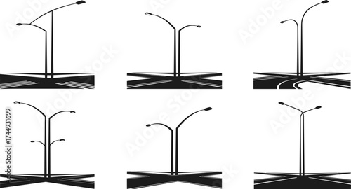 street, light, pole, silhouette, intersection, road, lamp, urban, outdoor, illumination, electricity, infrastructure