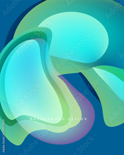 Abstract fluid shapes blend, creating vibrant turquoise, green hues. Soft gradients suggest movement, depth. Background design feels modern, clean.