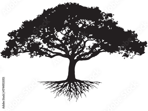 Mythical Legendary Tree with Roots Artistic Vector Design