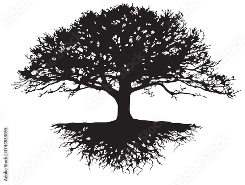 Enchanted Legendary Tree with Roots Mystical Vector Design